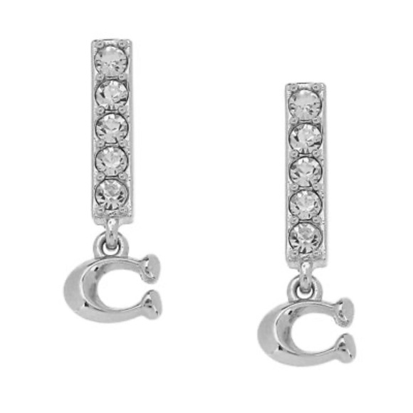 🌟♥️ COACH Signature Pave Bar Stud Earrings Silvertone♥️🌟LIKE NEW - Picture 2 of 8